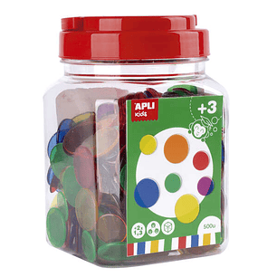 Apli Kit de 500 Piezas Redondas de Plastico Transparente - 25mm y 18mm - Ideal para Mesas de Luz y Practicas de Secuencias y Clasificaciones - Formato
