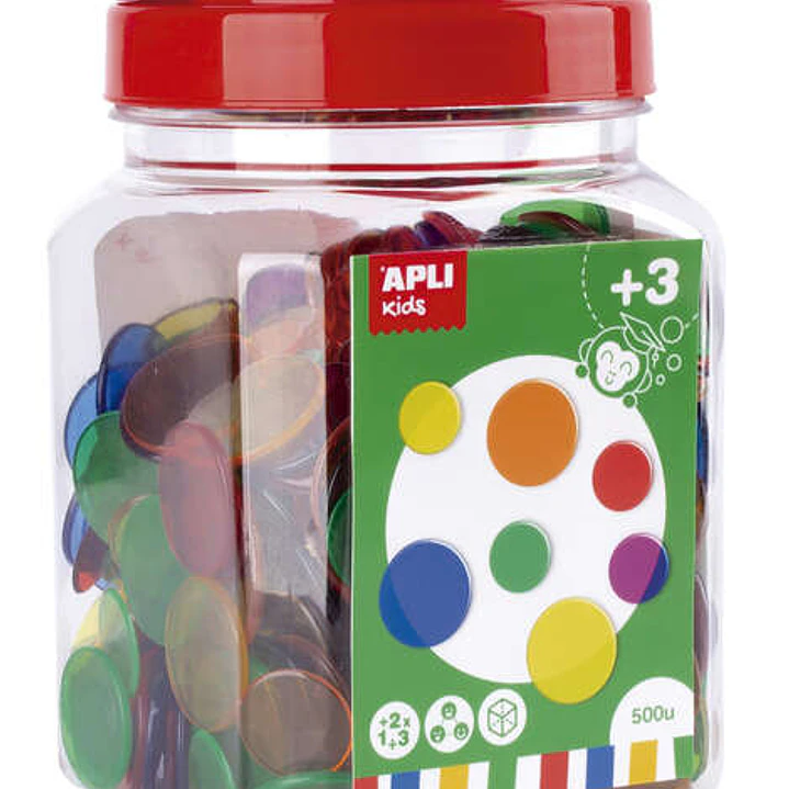 Apli Kit de 500 Piezas Redondas de Plastico Transparente - 25mm y 18mm - Ideal para Mesas de Luz y Practicas de Secuencias y Clasificaciones - Formato 1