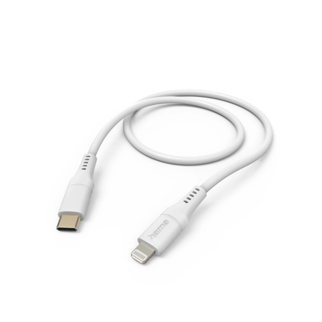 Hama Cable de Carga - USB-C Macho - Lightning - Longitud 1.5m - Silicona - Velocidad hasta 480Mbps - Chapado en Oro - Color Blanco 1