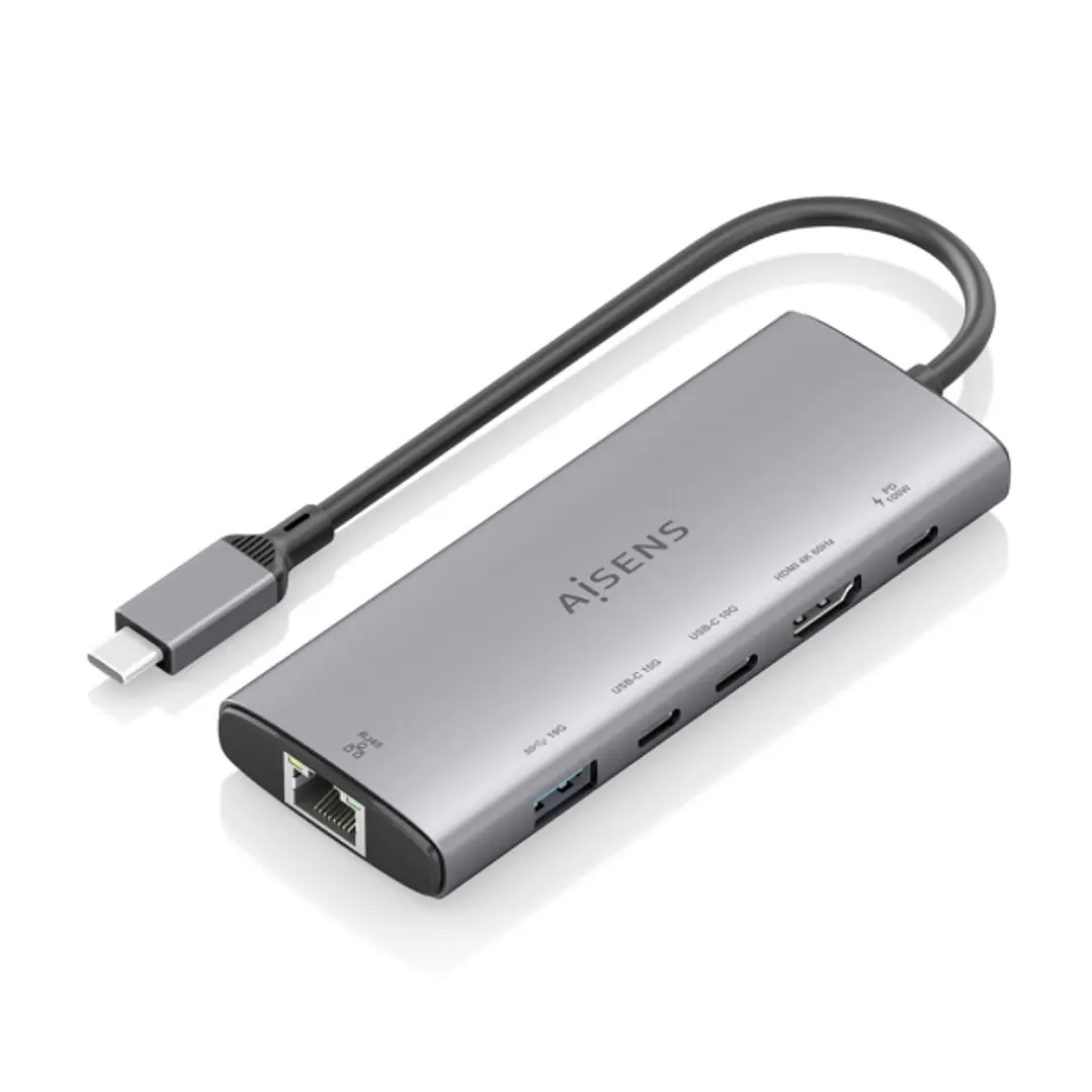 Aisens USB-C Dock 6 en 1 - USB-C a 1xHDMI - 1xRJ45 - 1xUSB-A 10G - 2xUSB-C 10G - 1xUSB-C PD 100W - 20cm - Color Gris 1