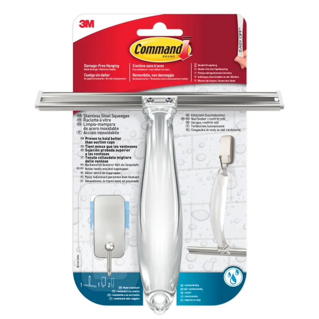 Command Limpiamamparas con Gancho - Acero Inoxidable - Incluye 2 Tiras Adhesivas para Aseo - Color Niquel Satinado 1