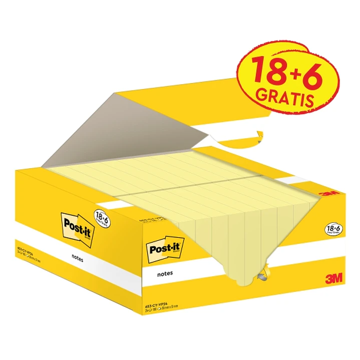 Post-It Pack de 24 Blocs de 100 - Forma Rectangular - 38x51mm - Color Amarillo Claro 1