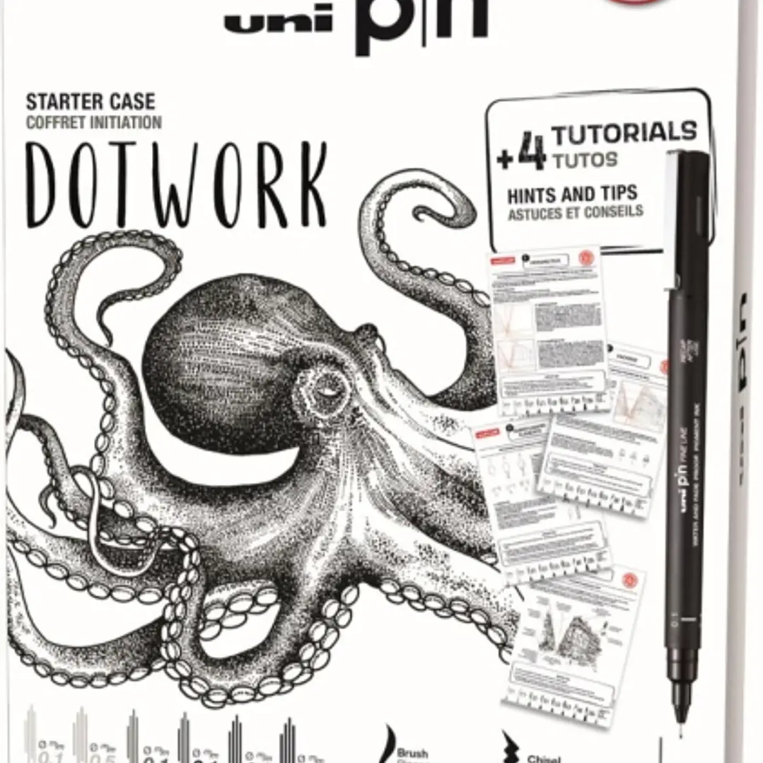Uni-ball Uni Pin Dotwork Pack de 8 Rotuladores Calibrados 0.1, 0.3, 0.5, Brush y CS3 + 1 Portaminas Shalaku S + 4 Tutoriales + Consejos, Sugerencias y 1