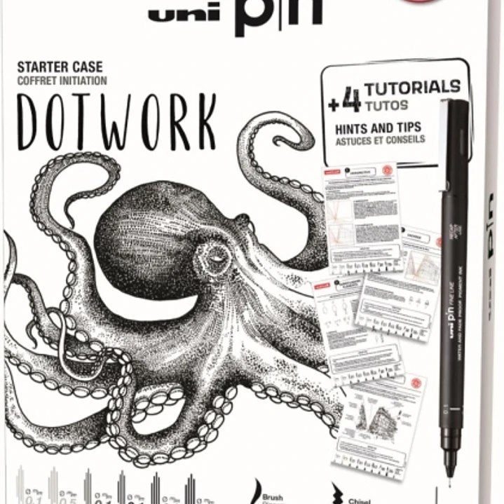 Uni-ball Uni Pin Dotwork Pack de 8 Rotuladores Calibrados 0.1, 0.3, 0.5, Brush y CS3 + 1 Portaminas Shalaku S + 4 Tutoriales + Consejos, Sugerencias y 1