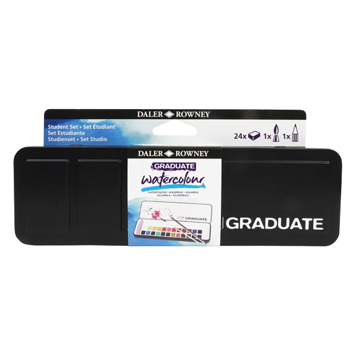 Daler Rowney Graduate Pack de 24 Acuarelas - Medio Godets - Incluye Pincel y Lapiz - Colores Surtidos 1