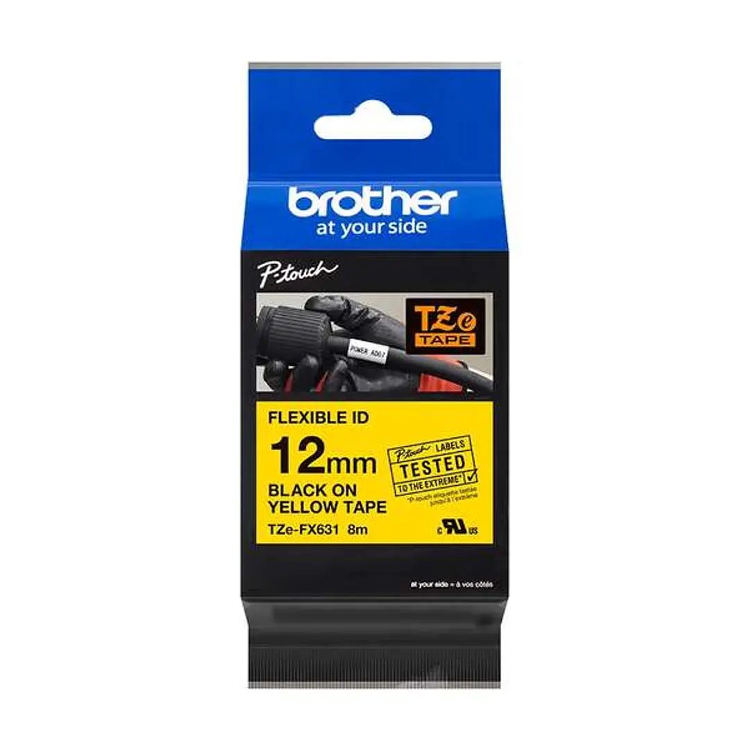 Brother TZeFX631 Cinta Laminada Flexible Original de Etiquetas - Texto negro sobre fondo amarillo - Ancho 12mm x 8 metros 1