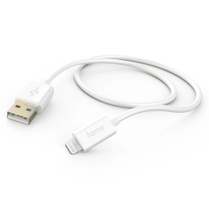 Hama Cable de Carga - USB-A Macho - Lightning - Longitud 1.5m - Velocidad hasta 480Mbps - Chapado en Oro - Color Blanco 1