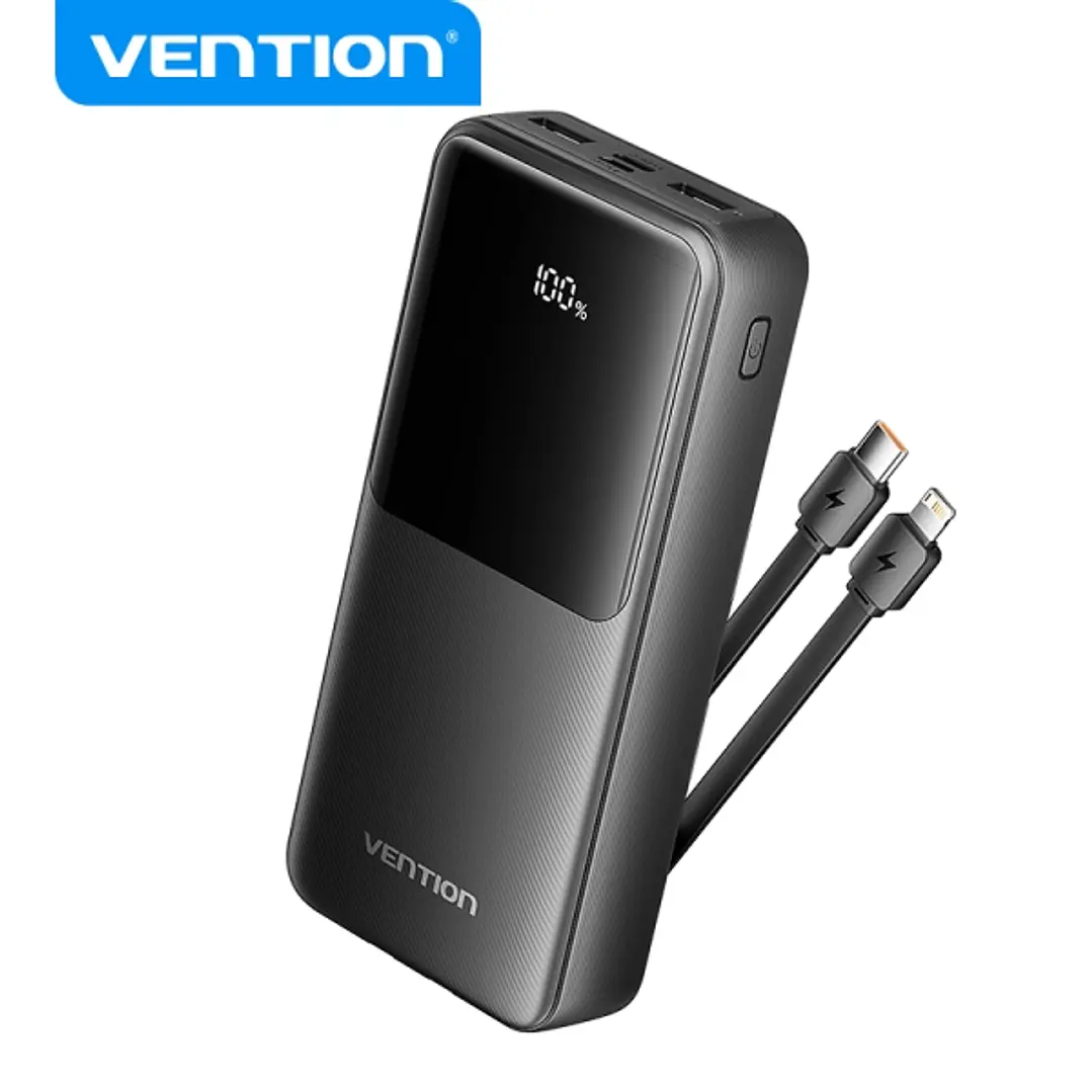 Vention Power Bank 20.000mAh - Multiples Interfaces - Alta Capacidad de Carga - Salida Total 3A - Color Negro 1