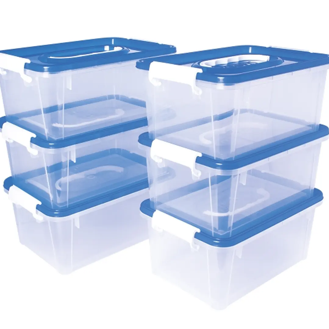 Jovi Pack de 6 Baules para Almacenaje Escolar 280x190x130mm - Ideal para Material Escolar y Juguetes - Facil de Apilar - Cuerpo Transparente con Tapa  1