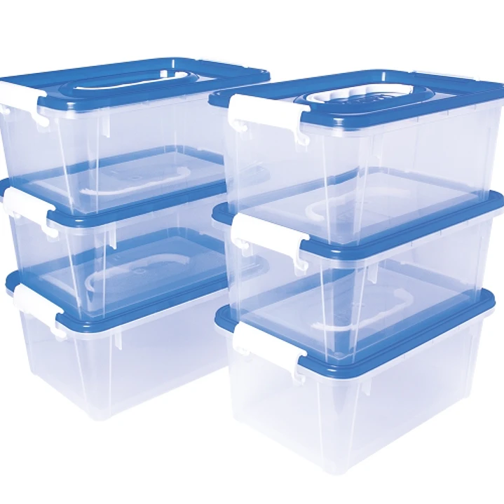 Jovi Pack de 6 Baules para Almacenaje Escolar 280x190x130mm - Ideal para Material Escolar y Juguetes - Facil de Apilar - Cuerpo Transparente con Tapa  1