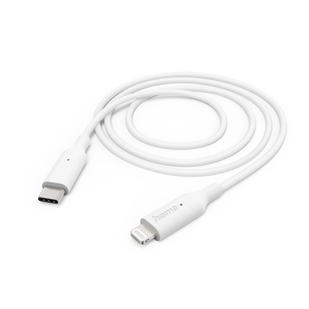 Hama Cable de Carga - USB-C Macho - Lightning - Longitud 1m - Velocidad hasta 480Mbps - Niquelado - Color Blanco 1