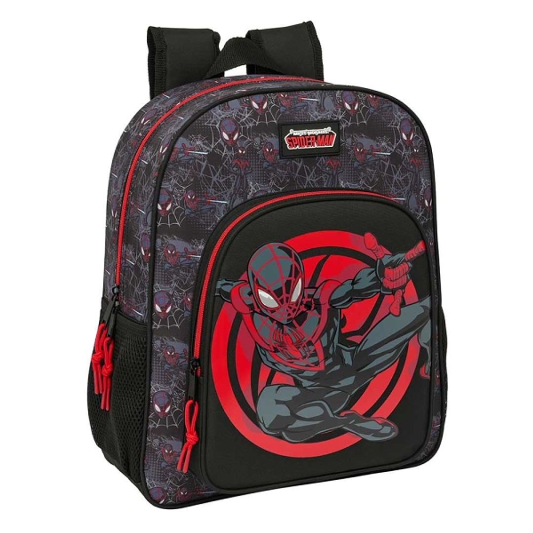 Safta Miles Morales Mochila - Adaptable a Carro - Portabotellas - Tirador Doble - Hombreras Ergonomicas Acolchadas - Bolsillo Frontal - Asa de Mano Su 1