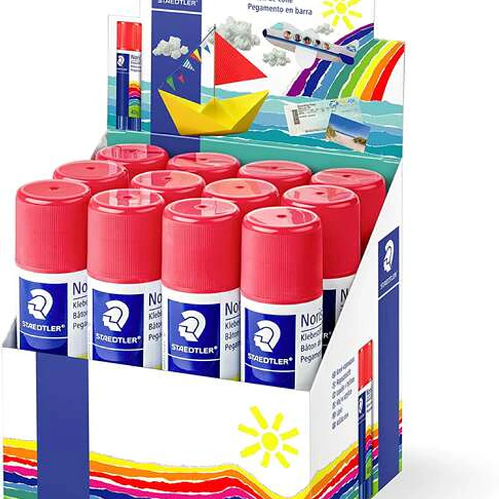 Staedtler Noris Expositor de 12 Barras de Pegamento 40gr - Sin Disolventes - Uso Escolar - Pega Papel, Cartulina, Tejido etc 1