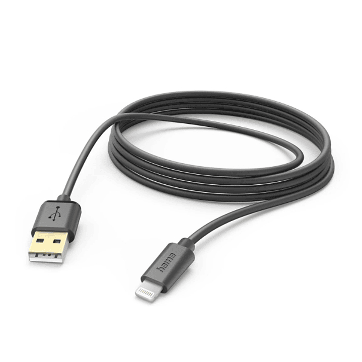 Hama Cable de Carga - USB-A Macho - Lightning - Longitud 1.5m - Velocidad hasta 480Mbps - Chapado en Oro - Color Negro 1