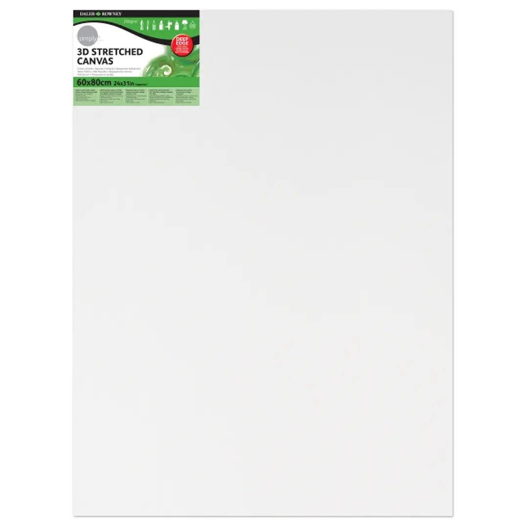 Daler Rowney Simply Bastidor Entelado 3D - 60x80cm - Imprimacion Triple - Grano Medio - 100% Algodon sin Acido - 250g - Color Blanco 1
