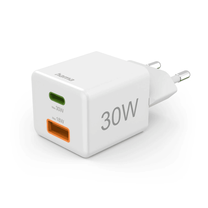Hama Cargador de Pared - Potencia 30W - USB-C - USB-A - Power Delivery - Qualcomm - Color Blanco 1