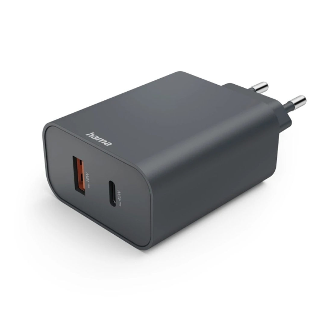 Hama Cargador de Pared - Potencia 45W - USB-C - USB-A - Power Delivery - Color Gris 1