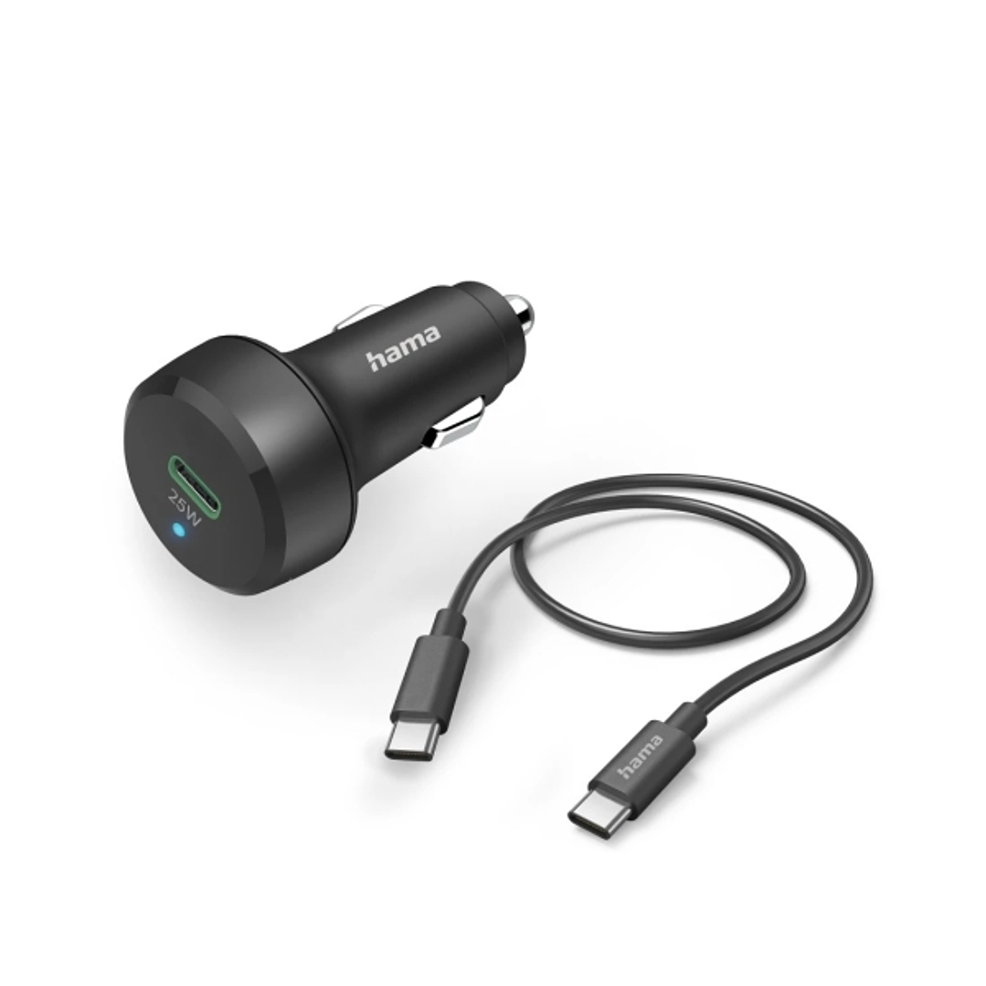 Hama Cargador de Coche 25W - Cable USB-C de 1m - Pantalla LED - Power Delivery - Qualcomm 2.0 - Color Negro 1