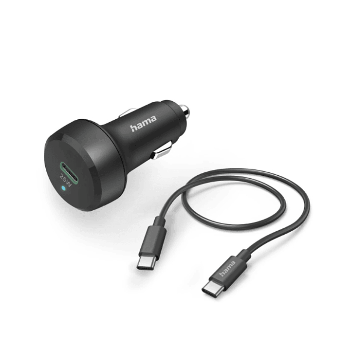 Hama Cargador de Coche 25W - Cable USB-C de 1m - Pantalla LED - Power Delivery - Qualcomm 2.0 - Color Negro 1