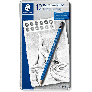 Staedtler Mars Lumograph 100 Pack de 12 Lapices de Grafito - Resistencia a la Rotura - Graduaciones Surtidas