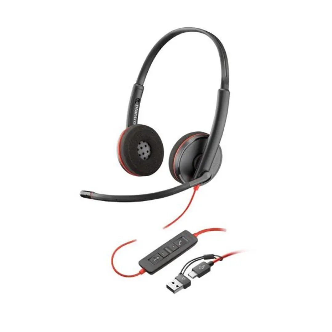 HP Poly Blackwire 3220 USB-C Auriculares con Microfono - Almohadillas Acolchadas - Controles en Cable - Adaptador USB-A - Color Negro 1