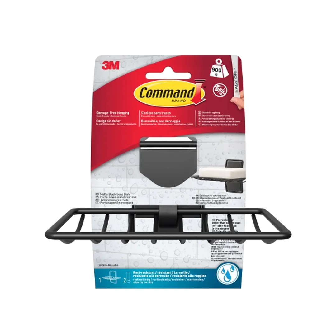 Command Jabonera de Aseo - Soporta hasta 0.9kg - Incluye 2 Tiras Adhesivas Medianas para Aseo - Color Negro Mate 1