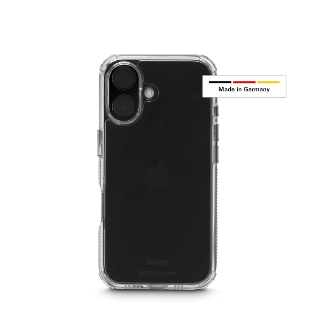 Hama Extreme Protect Funda para iPhone 16 - Antideslizante - Policarbonato - Proteccion D3O - Bordes Elevados - Color Transparente 1