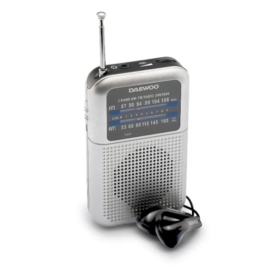 Daewoo DW1008 Radio Portatil AM/FM - Antena Telescopica y Sintonizacion Analogica Precisa - Altavoz Integrado - Salida Auriculares Jack 3.5mm - Compac 1