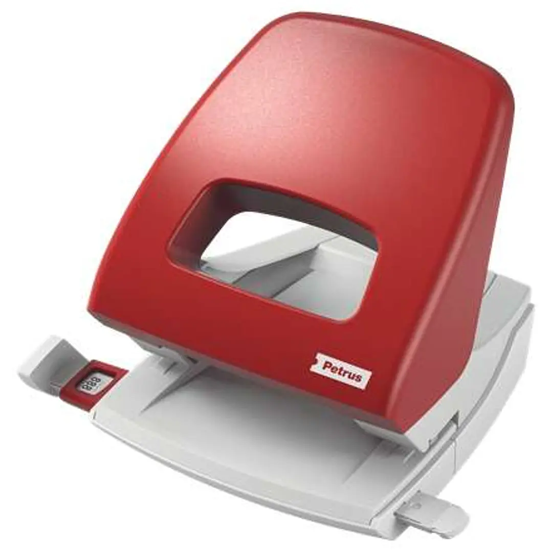 Petrus 85 Taladro Perforador - Hasta 25 Hojas - Marcas de Formato - Facil Vaciado - Punzones 5.5mm - Color Rojo 1
