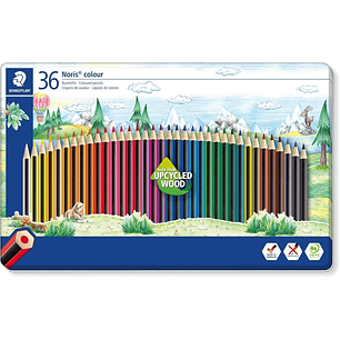 Staedtler Noris Colour 185 Caja Metalica con 36 Lapices Hexagonales de Colores - Fabricados en Wopex - Muy Resistentes - Madera de Fuentes Sostenibles