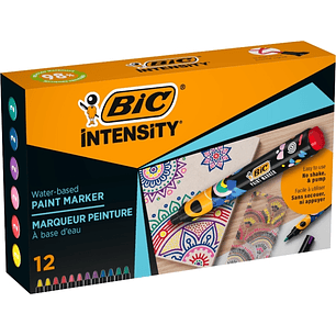 Bic Intensity Pack de 12 Marcadores de Pintura - Punta Media - Tinta con Base de Agua - 98% de Materiales Reciclados - Colores Vivos Surtidos