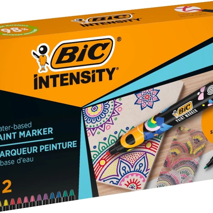 Bic Intensity Pack de 12 Marcadores de Pintura - Punta Media - Tinta con Base de Agua - 98% de Materiales Reciclados - Colores Vivos Surtidos 1