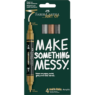 Faber-Castell Multimark Acrylic Mirror Pack con 4 Rotuladores Acrilicos Doble Punta Efecto Espejo - Puntas Redondas de 1mm y 3mm - Tinta Acrilica a Ba