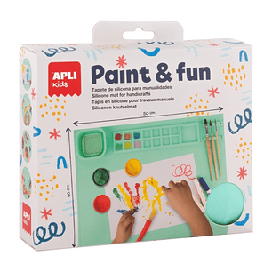 Apli Kids Paint & Fun Tapete de Silicona y Vaso Pleglable - Para Pintar y Hacer Manualidades sin Ensuciar - Color Verde