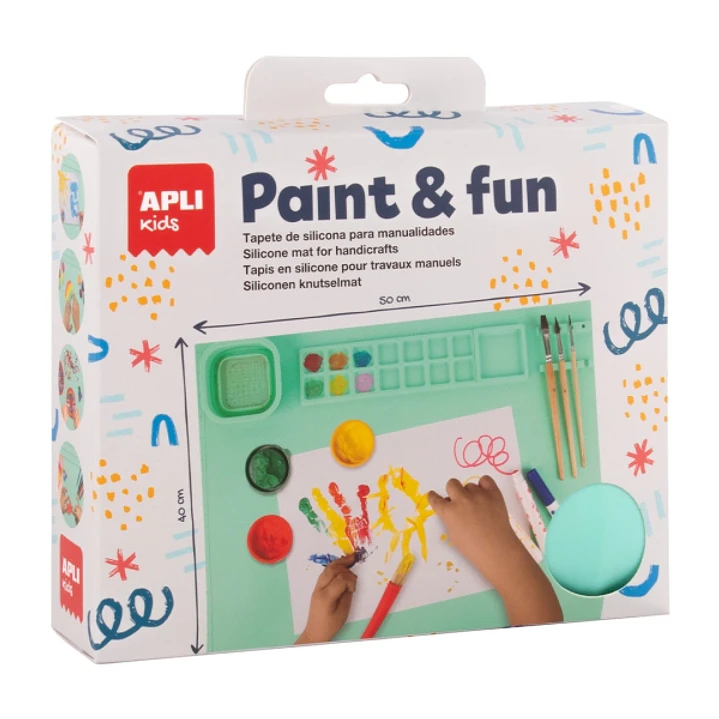 Apli Kids Paint & Fun Tapete de Silicona y Vaso Pleglable - Para Pintar y Hacer Manualidades sin Ensuciar - Color Verde 1