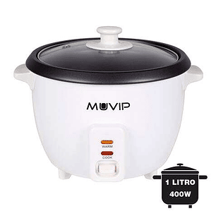 Muvip Arrocera - Capacidad 1 Litro - Potencia 400W - Sistema de Coccion y Calentamiento - Recipiente Interior Antiadherente - Tapa de Cristal - Acceso