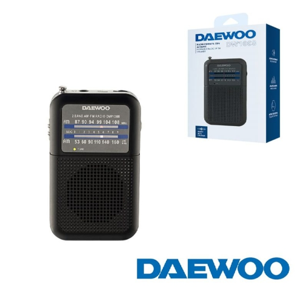 Daewoo DW1008 Radio Portatil AM/FM - Antena Telescopica y Sintonizacion Analogica Precisa - Altavoz Integrado - Salida Auriculares Jack 3.5mm - Diseño 1