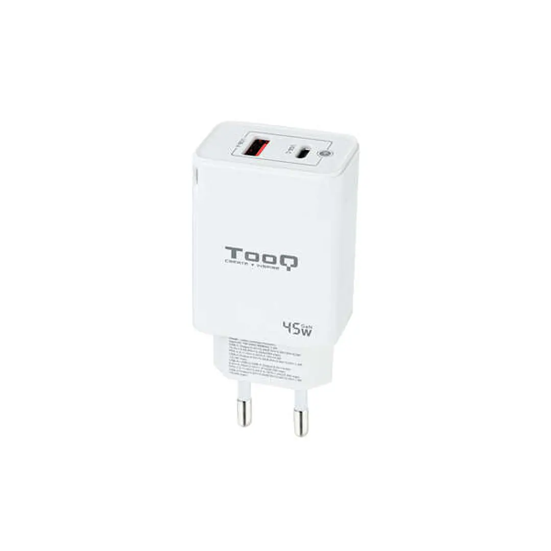 Tooq Cargador de Pared GaN USB-C/PD + USB-A/QC 45W - Color Blanco 1