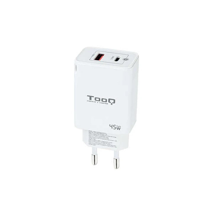 Tooq Cargador de Pared GaN USB-C/PD + USB-A/QC 45W - Color Blanco 1