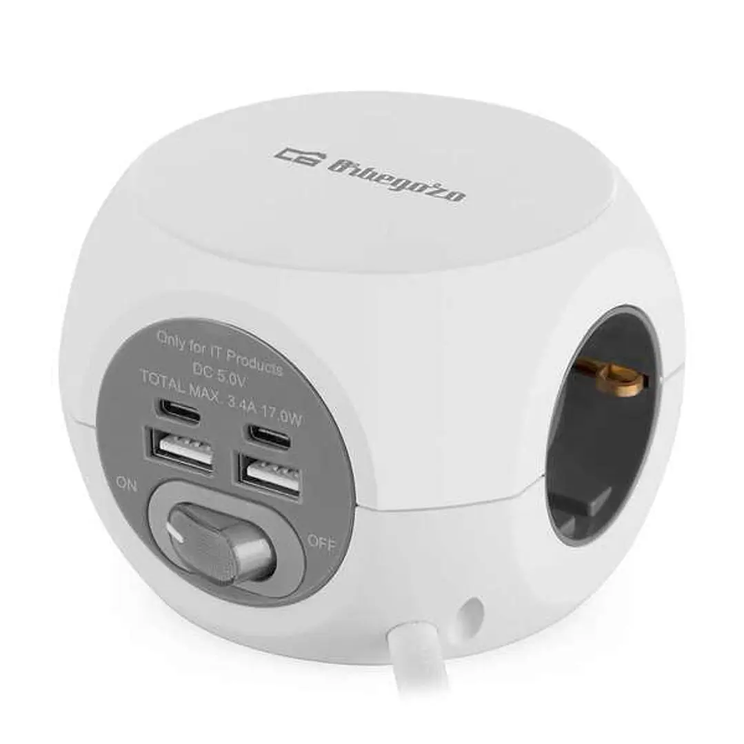 Orbegozo EN 4000 - Enchufe 7 en 1 con Tomas de Tierra y Conexiones USB-C - Compacto y Seguro - Ideal para Viajes - Cable de 1.5 Metros - Carga Multipl 1