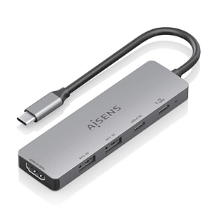 Aisens USB-C Dock 5 en 1 - USB-C a 1xHDMI - 2xUSB-A - 1xUSB-C - 1xUSB-C PD 100W - 15cm - Color Gris