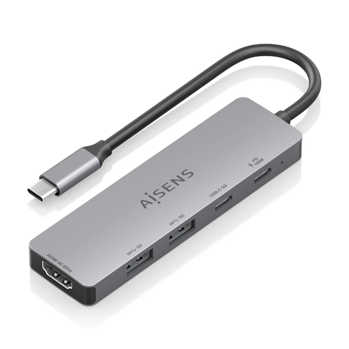 Aisens USB-C Dock 5 en 1 - USB-C a 1xHDMI - 2xUSB-A - 1xUSB-C - 1xUSB-C PD 100W - 15cm - Color Gris 1