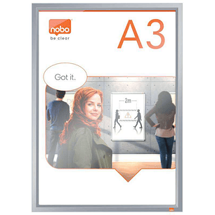 Nobo Porta Posters con Marco de Clip de Aluminio A3 - Elegante Marco Anodizado - Mecanismo de Clip de Ajuste a Presion - Superficie de Exposicion A3 -