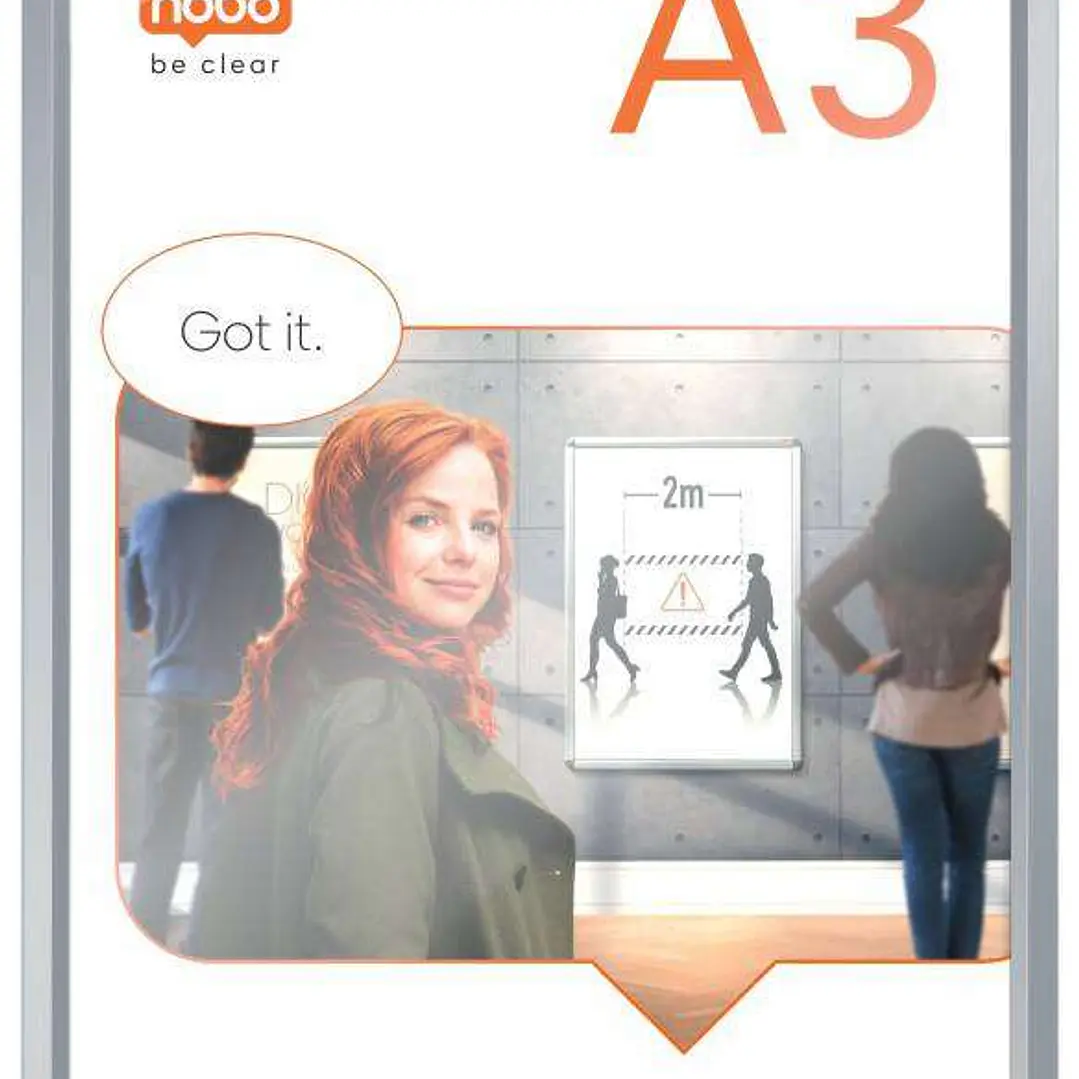 Nobo Porta Posters con Marco de Clip de Aluminio A3 - Elegante Marco Anodizado - Mecanismo de Clip de Ajuste a Presion - Superficie de Exposicion A3 - 1