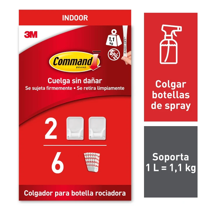 Command Pack de 2 Ganchos Especiales para Pulverizador - 6 Tiras Adhesivas - Soporta hasta 1.1kg - Color Blanco 1