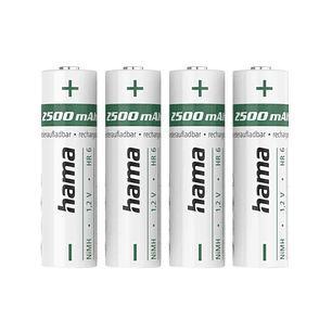 Hama Pack de 2 Pilas Recargables AA - NiMH - Voltaje 1.2V - 2500mAh - Color Blanco