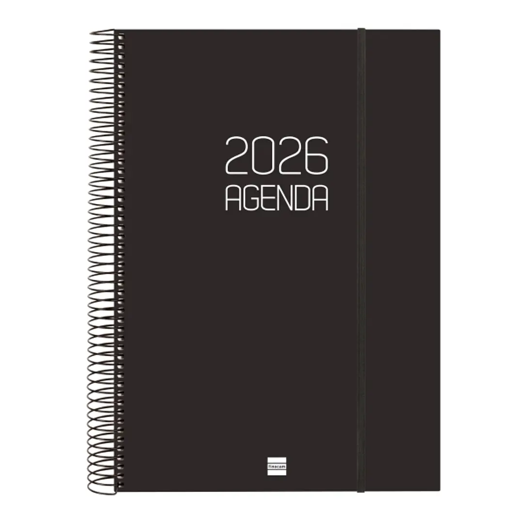 Finocam Opaque Agenda de Espiral en Catalan - Anual 2026 - Tapa Ligera - Cierre con Goma Elastica - Formato E40 - 230x29x297mm - 1 Dia por Pagina - Co 1