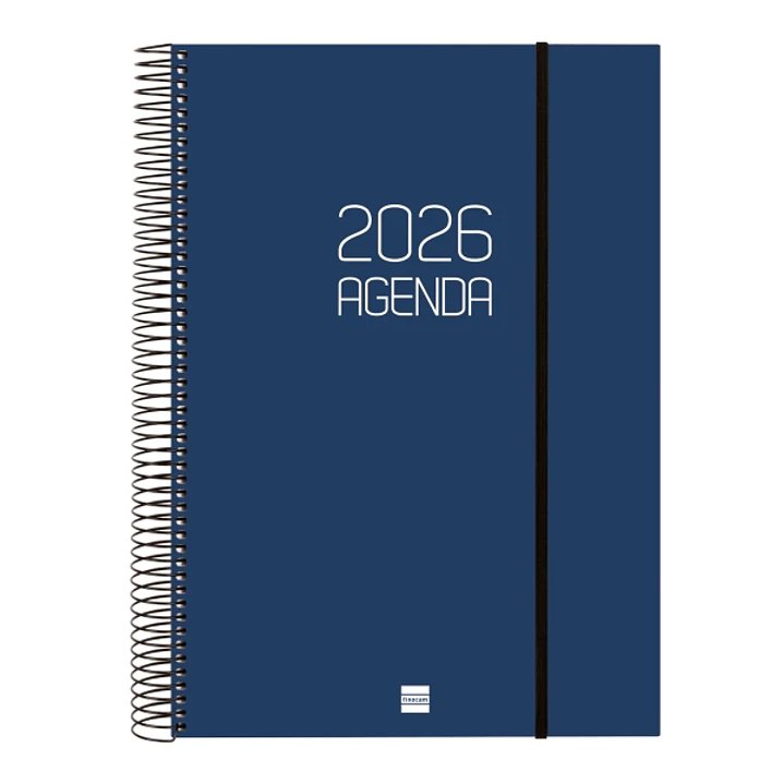 Finocam Opaque Agenda de Espiral en Catalan - Anual 2026 - Tapa Ligera - Cierre con Goma Elastica - Formato E40 - 230x29x297mm - 1 Dia por Pagina - Co 1