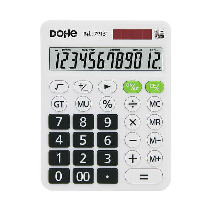 Dohe Calculadora Electronica de 12 Digitos - Pantalla Reclinada - Alimentacion Solar y a Pilar - Apagado Automatico - Teclas de Gran Formato - Funcion 1