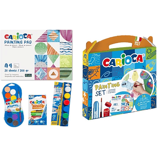 Carioca Painting Set Pack con 12 Acuarelas, 6 Temperas y 6 Temperas Solidas + Bloc con 20 Hojas A4 - Colores Surtidos